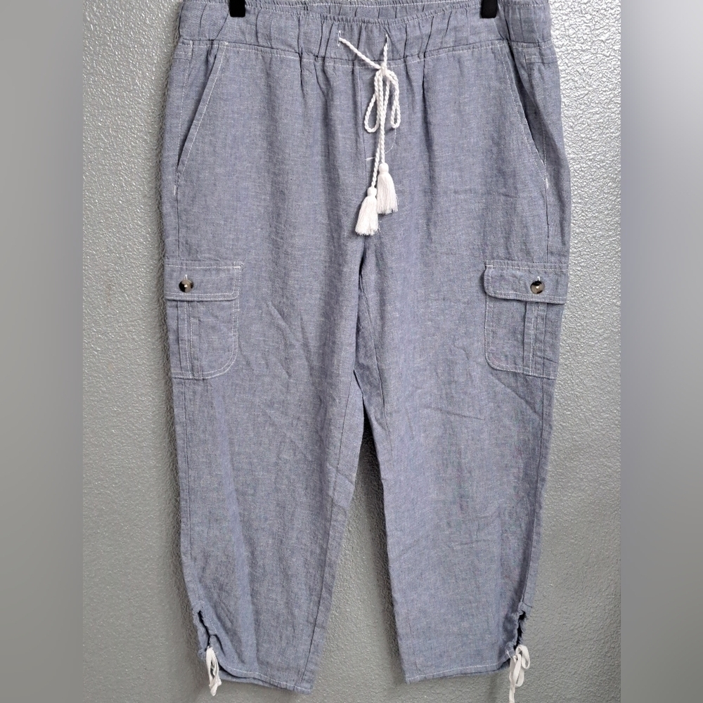 NWOT Caffe' Marrekesh Chambrey Linen Blend Cropped  Pants    Size M